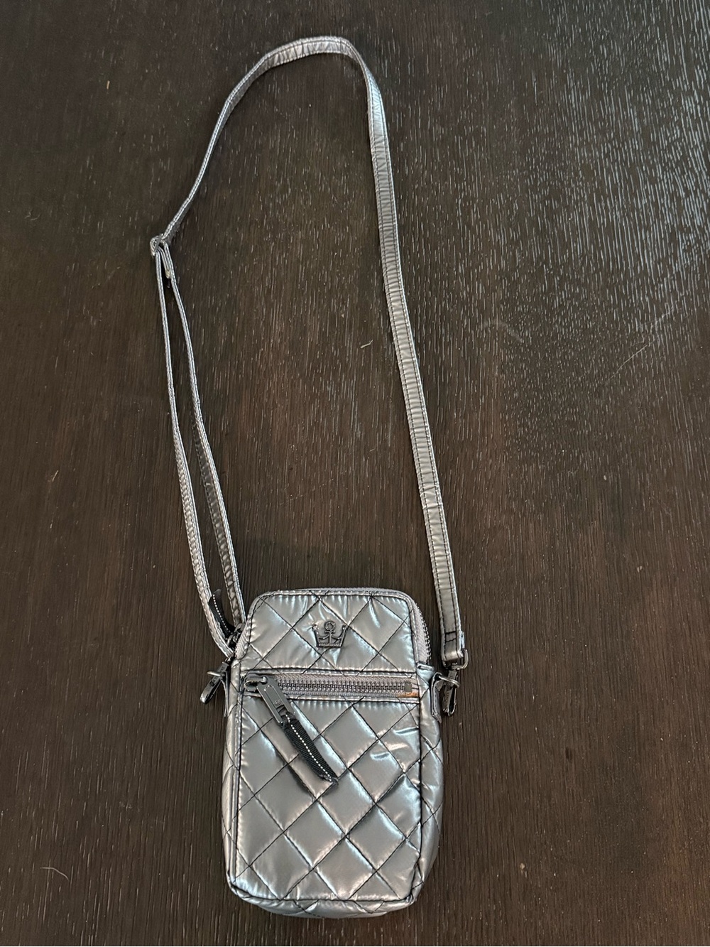 Oliver Thomas Quilted Metallic Crossbody Phone Bag - Silver